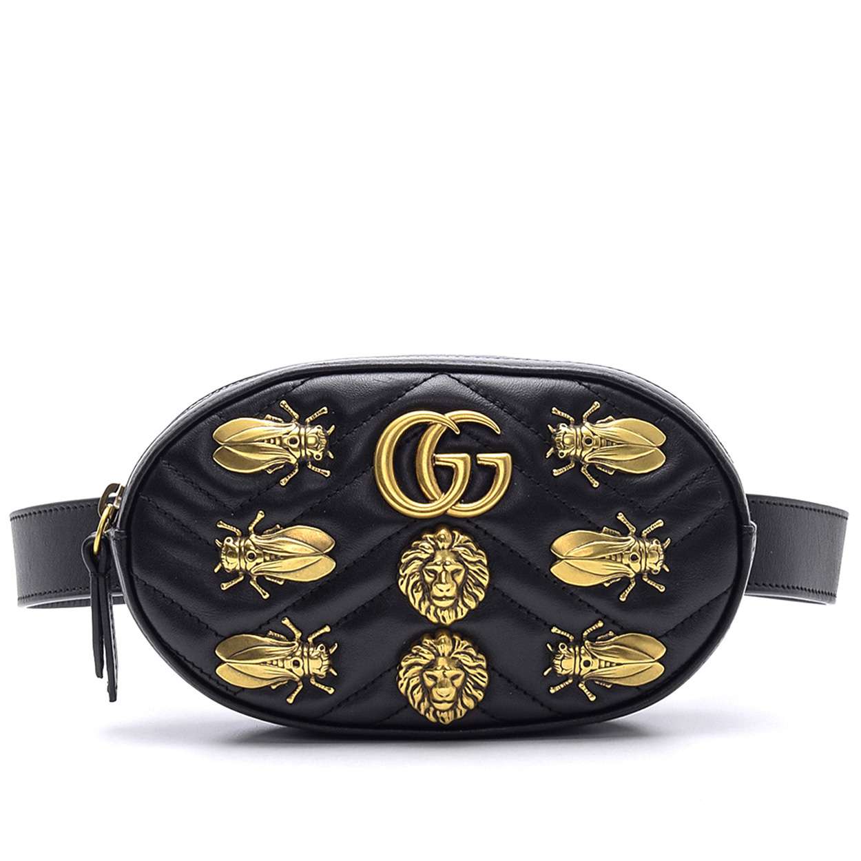 Gucci - Black Leather Gg Marmont Matelasse  Animal Stud Belt Bag